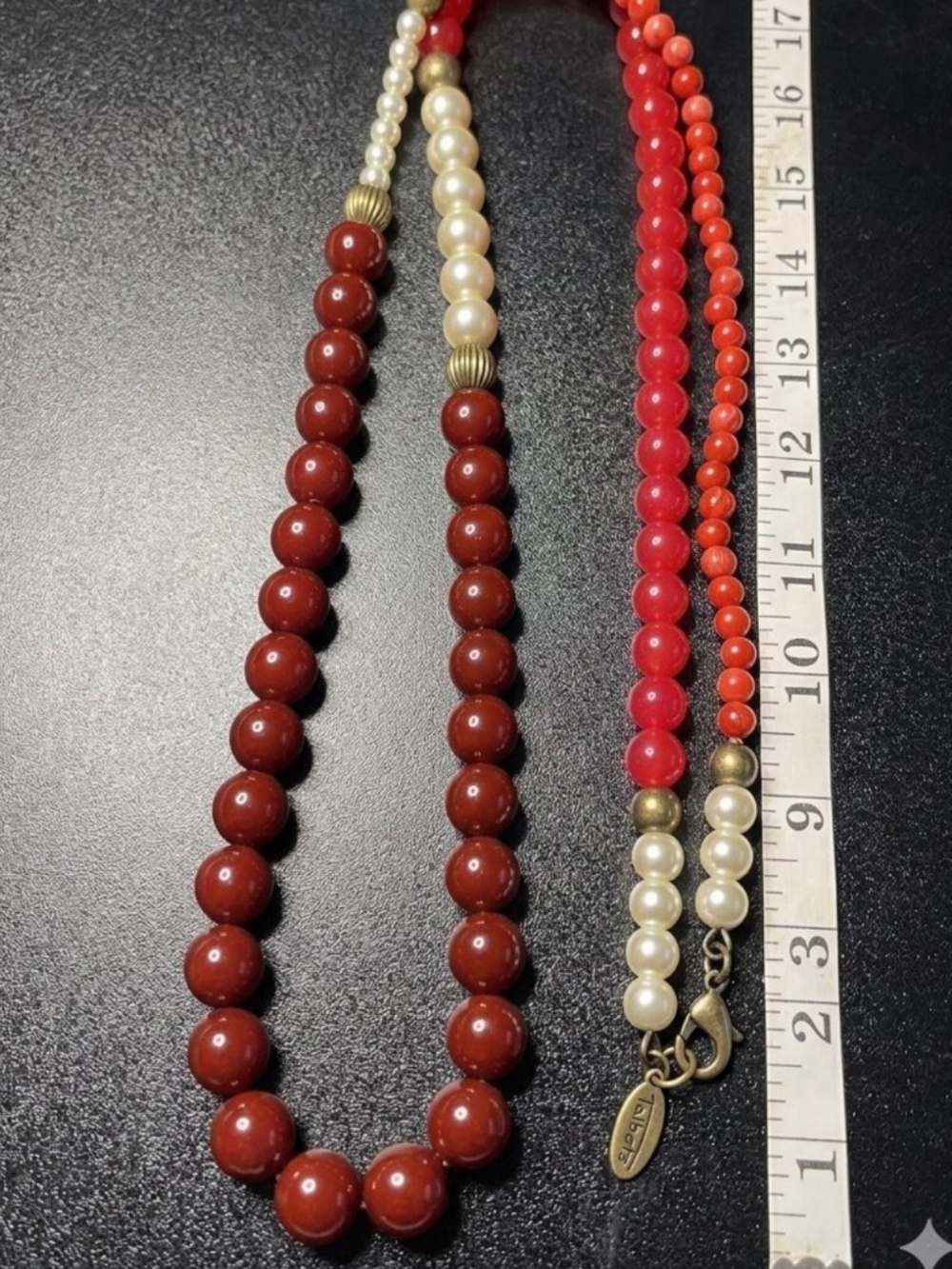 Vintage Talbots Colorblock Beaded Statement Necklace Red Burgundy Pearl Y2K